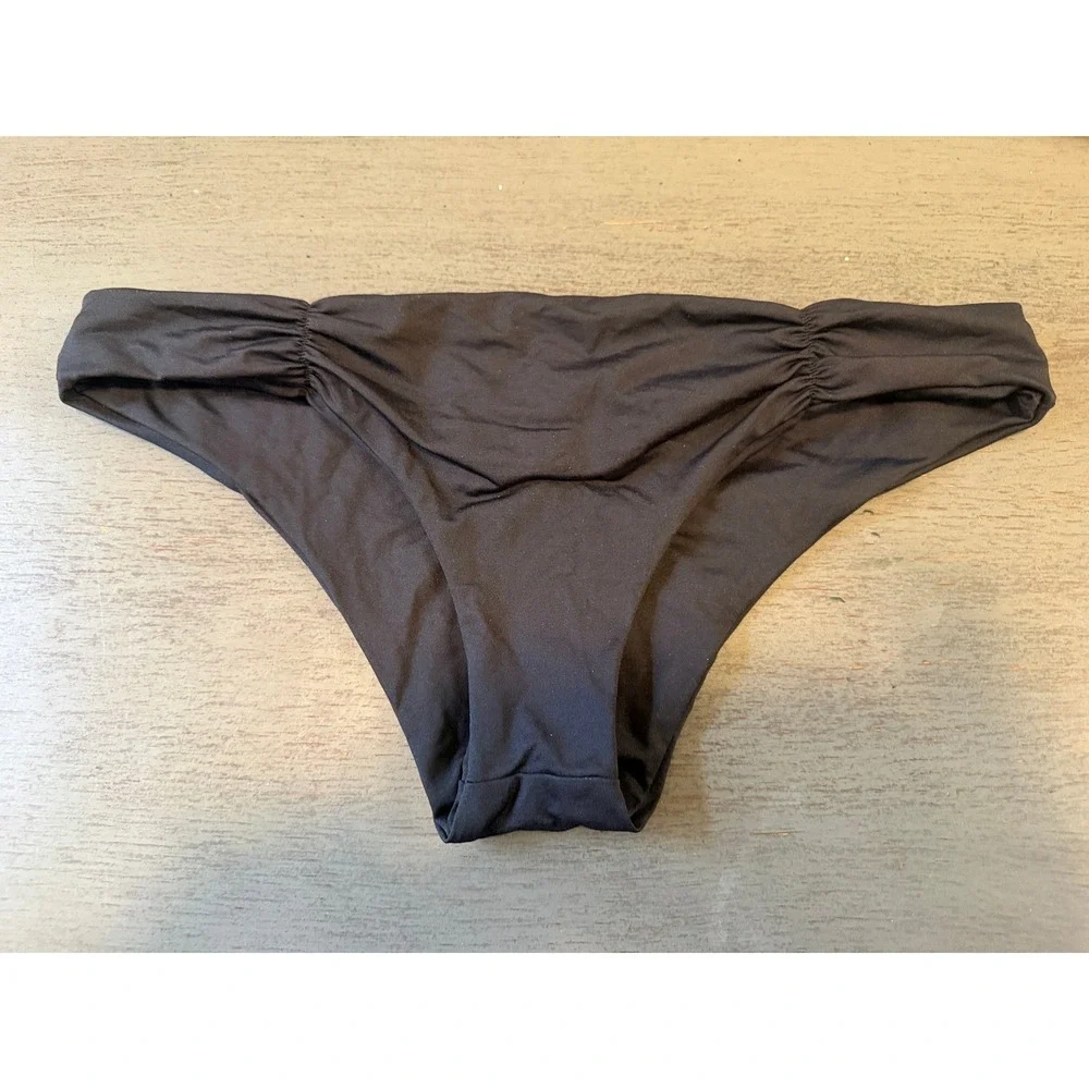 L*Space Bitsy Cut Ruched Bikini Bottoms Black Large Cheeky Swimwear